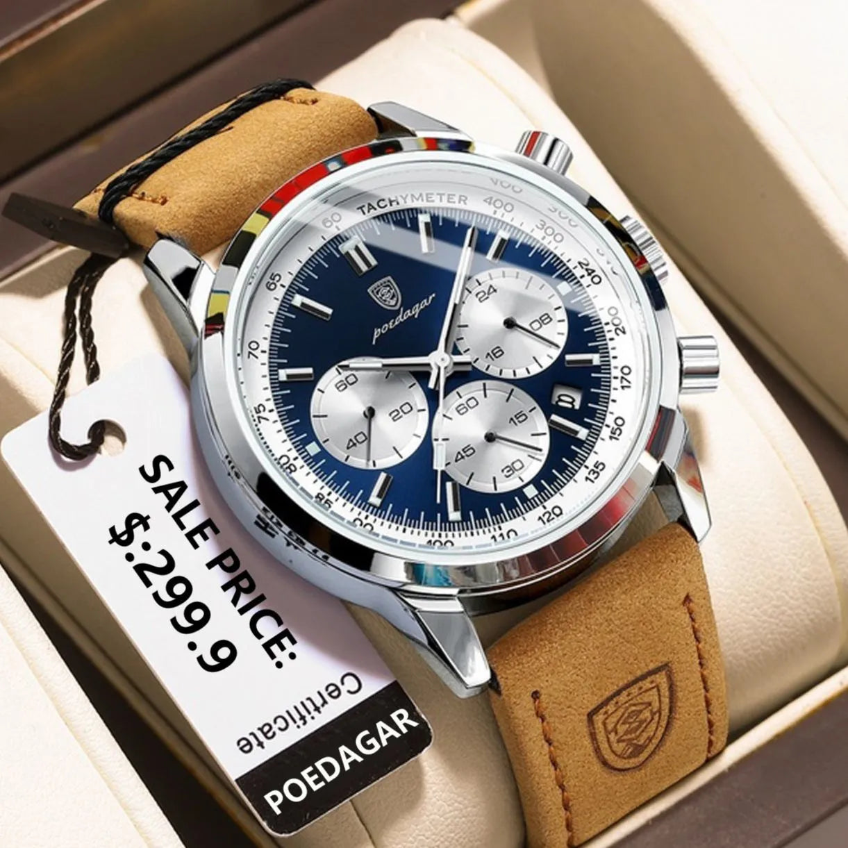 Watch: Luxury Man Watch High Quality Waterproof Chronograph Luminous Men's Wristwatch Leather Men Quartz Watches Casual Clock POEDAGAR.